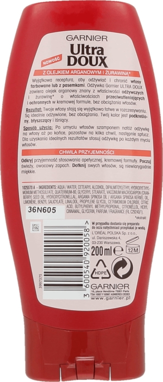 garnier ultra doux odżywka ochronna do włosów olejek arganowy