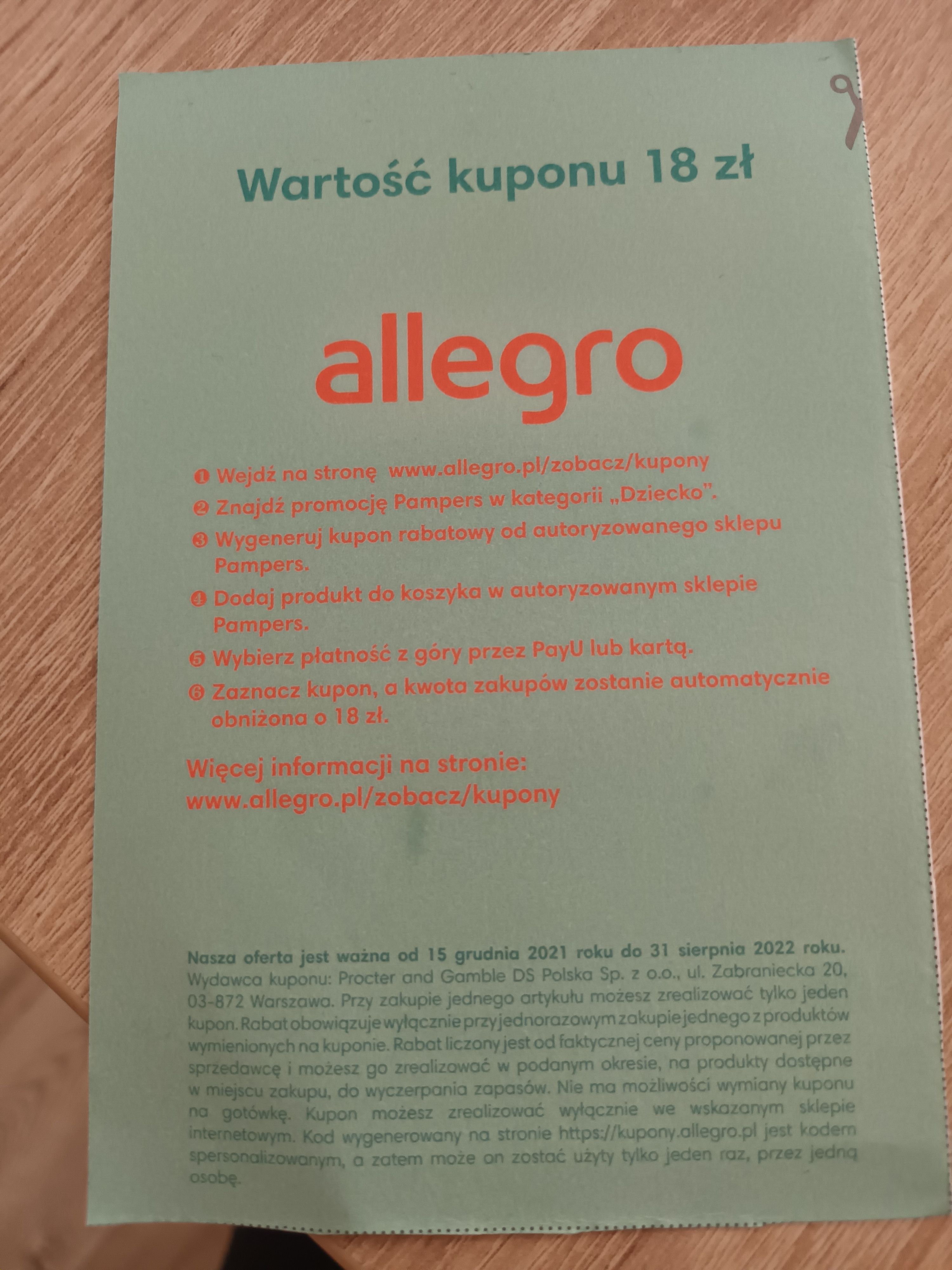 kupon pampers allegro