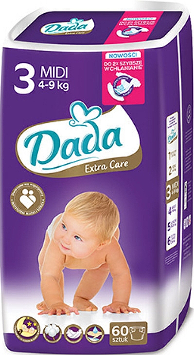 dada extra soft 3 midi pieluchy 4-9kg 60szt