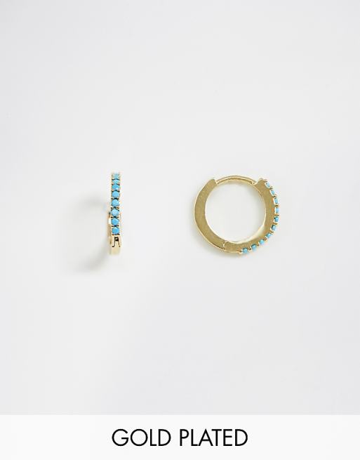 orelia gold plated turquoise stone huggie hoops