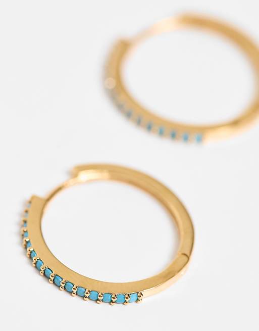 orelia gold plated turquoise stone huggie hoops